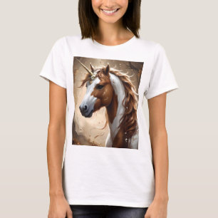 Brown And White Fantasy Unicorn, T-Shirt