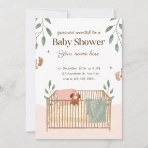 Brown and white floral babay shower invitations