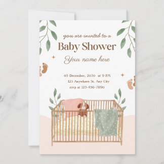 Brown and white floral babay shower invitations