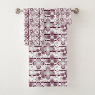 brown and white floral pattern bath towel set
