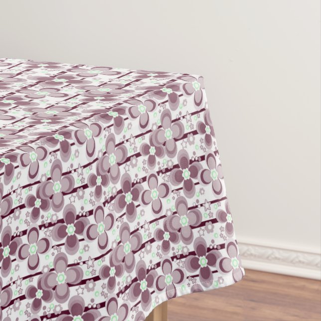 brown and white floral pattern tablecloth (In Situ)