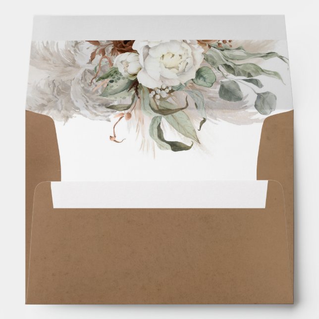 Brown and White Flowers Elegant Botanical Greenery Envelope (Back (Bottom))