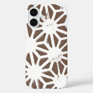 Brown and white geometric pattern iPhone 16 case