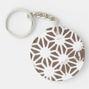 Brown and white geometric pattern key ring
