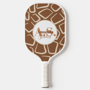 Brown and White Geometric Pattern Modern Monogram Pickleball Paddle