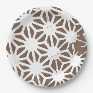 Brown and white geometric pattern paper plate