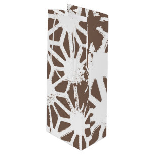 Brown and white geometric pattern wine gift bag