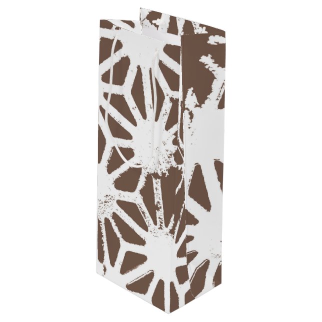 Brown and white geometric pattern wine gift bag (Front Angled)
