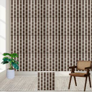 Brown and White Gingham Chequered Pattern Tile