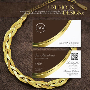 Brown and White Gold Decor with Logo and QR-Code Business Card
