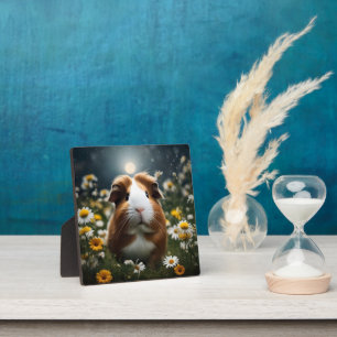 Brown And White Guinea Pig Moon And Daisies, Plaque