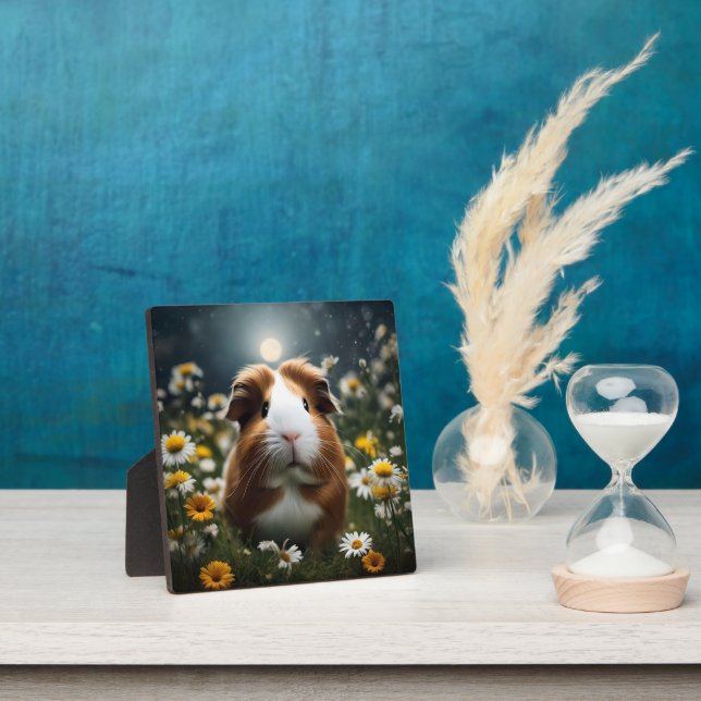 Brown And White Guinea Pig Moon And Daisies, Plaque (Insitu)