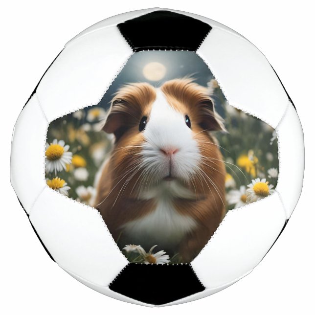 Brown And White Guinea Pig Moon And Daisies, Soccer Ball (Front)