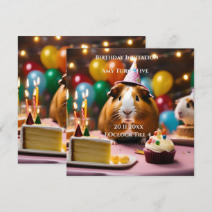 Brown And White Happy Birthday Guinea Pig, Invitation