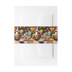 Brown And White Happy Birthday Guinea Pig, Invitation Belly Band