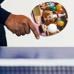 Brown And White Happy Birthday Guinea Pig, Ping Pong Paddle