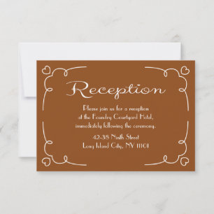 Brown And White Hearts Wedding Reception Party Invitation
