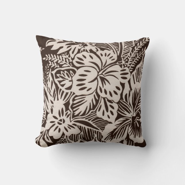 Brown and White Hibiscus Cushion (Front)