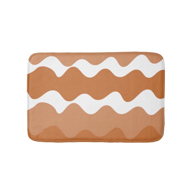Brown and white horizontal waves pattern bath mat (Front)