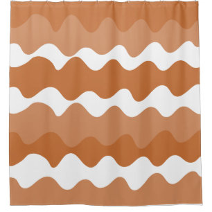 Brown and white horizontal waves pattern shower curtain