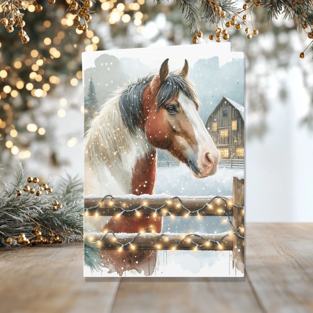 Brown and White Horse Country Christmas   Card (Creator Uploaded)