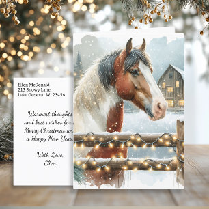 Brown and White Horse Country Christmas Postcard