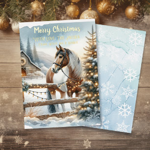 Brown and White Horse Rustic Christmas Gold