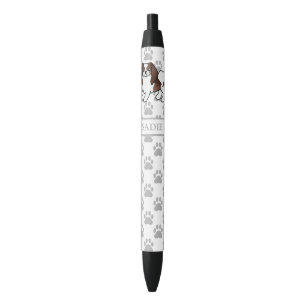 Brown And White Japanese Chin Cartoon Dog & Name Black Ink Pen