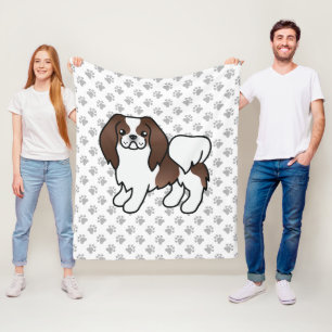 Brown And White Japanese Chin Cartoon Dog & Paws Fleece Blanket