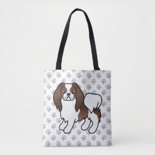 Brown And White Japanese Chin Cartoon Dog & Paws Tote Bag