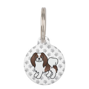 Brown And White Japanese Chin Cartoon & Pet's Info Pet Tag