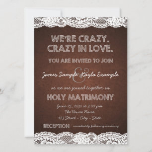 Brown and White Lace Wedding Invitation