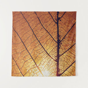 Brown and white leaf print textile tapestry