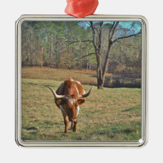 Brown and White Longhorn Bull Blue Sky Metal Tree Decoration