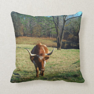 Brown and white longhorn Cow Cushion