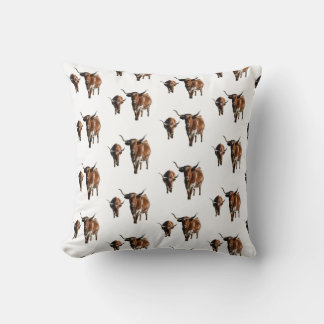 Brown and White longhorn Cow Steer Pattern Cushion