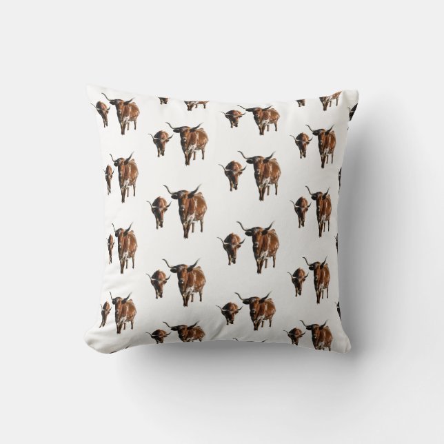 Brown and White longhorn Cow Steer Pattern Cushion (Front)