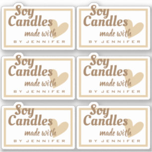 Brown and White Made with Love Heart Beige Candles
