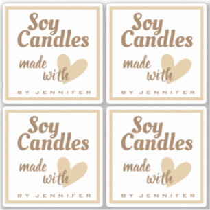 Brown and White Made with Love Heart Beige Candles