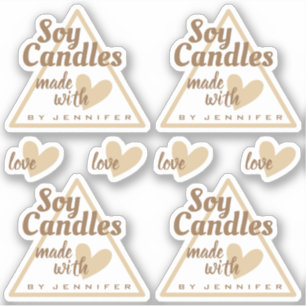 Brown and White Made with Love Heart Beige Candles