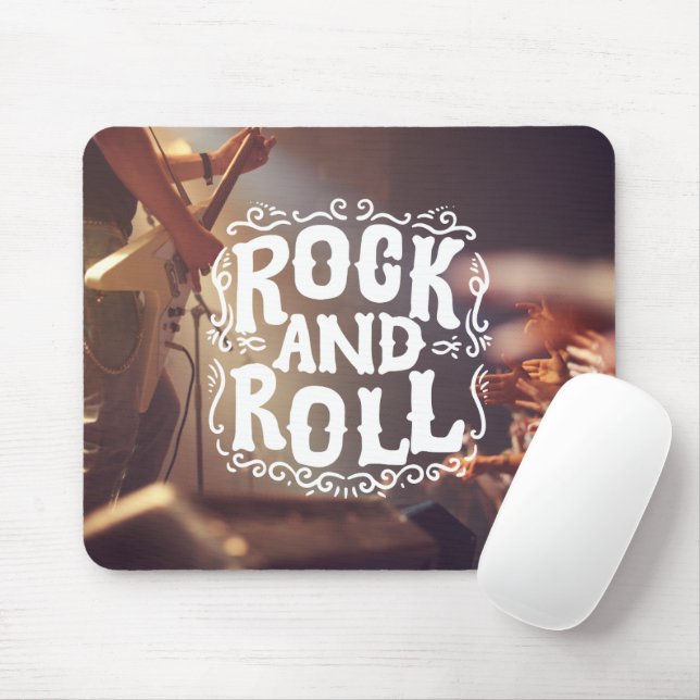Brown and White Modern Rock and Roll  Mouse Pad (With Mouse)