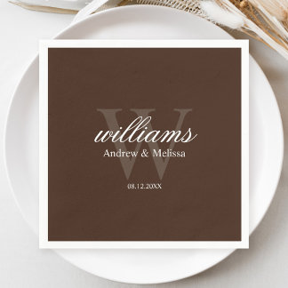 Brown and White Monogram Wedding Napkin