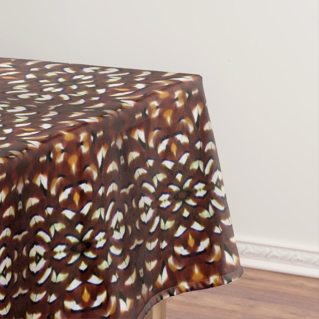 Brown and White Patterned Reeve's Pheasant Feather Tablecloth (In Situ)