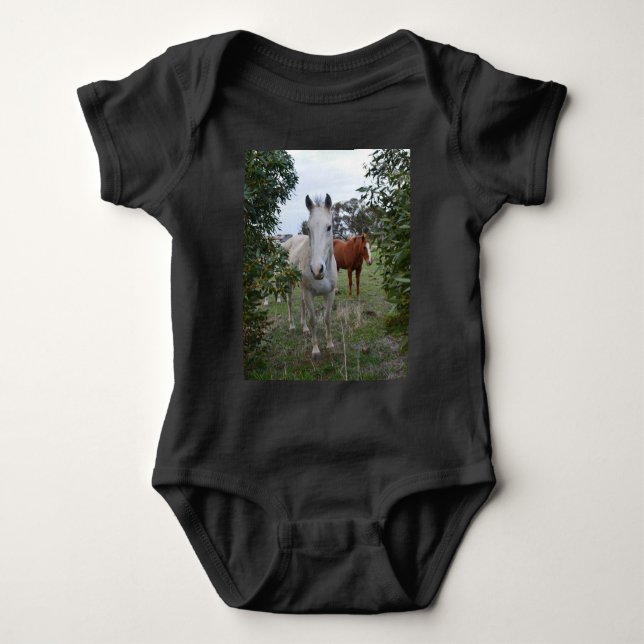 Brown And White Peekaboo Horses,- Baby Bodysuit (Front)