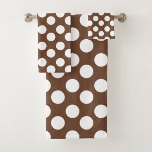 Brown and White Polka Dot Bath Towel Set