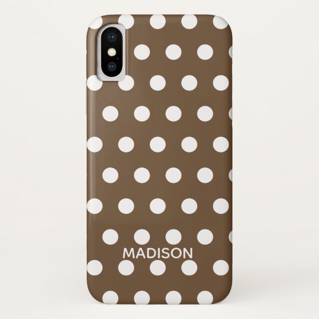 Brown and White polka dot  Personalized Name Case-Mate iPhone Case (Back)