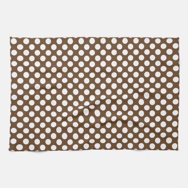 Brown and White Polka Dot Tea Towel (Horizontal)