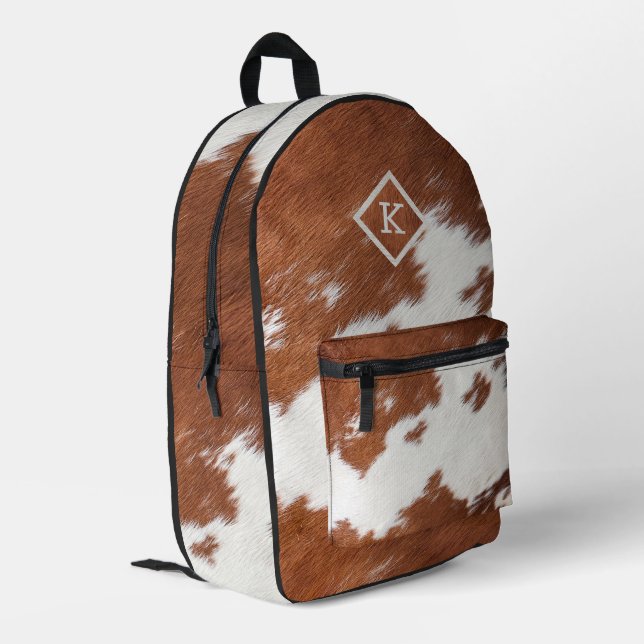 Brown and white realistic cowhide print No. 2 Printed Backpack (Back Corner Left)