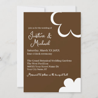 Brown and White Retro Flowers Wedding Invitation