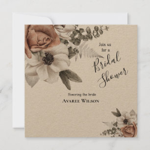 Brown and White Roses and Eucalyptus Invitation